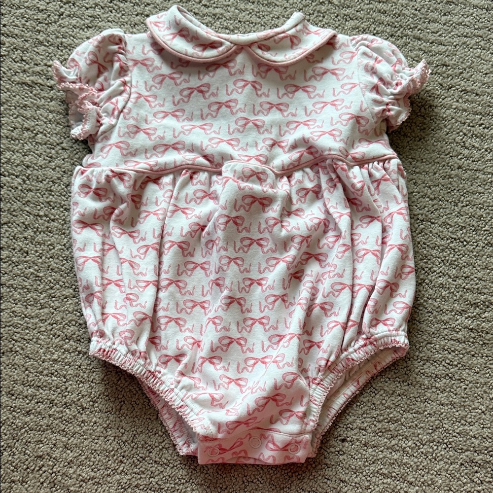 Ruth & Ralph white & pink bow baby romper
